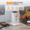 6-in-1 desktop charging station for multiple devices with USB-A USB-C ports and 5 ft cable