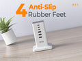 Extension cord desktop charging station for multiple devices with 4 anti-slip rubber feet on wood surface