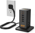 Black extension cord desktop charging station for multiple devices with 65W power and multiple USB ports
