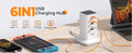 6-in-1 desktop charging station for multiple devices with USB-A, USB-C ports, and extension cord