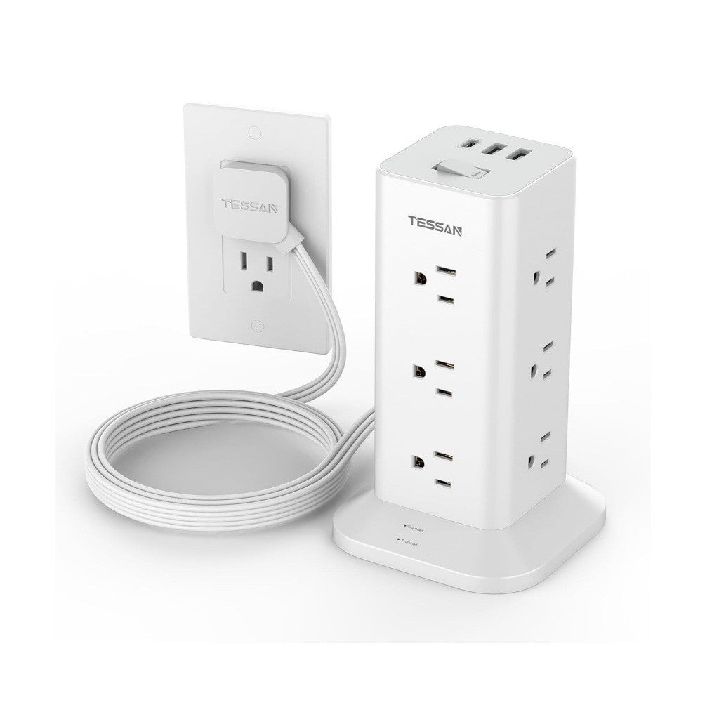 Tessan flat plug extension cord 6ft with multiple outlets and USB ports for convenient charging