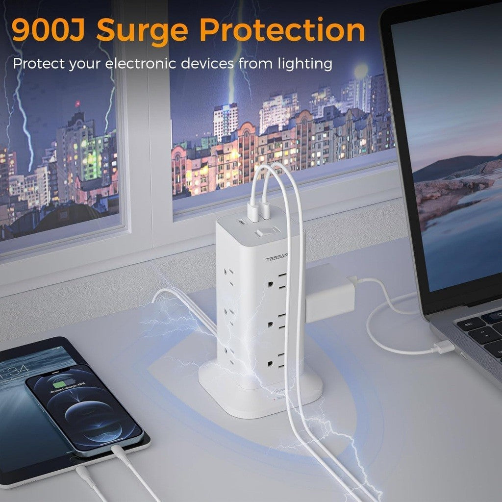 VMIDirect Flat Plug Extension Cord with 900J Surge Protection for safe electronic device charging