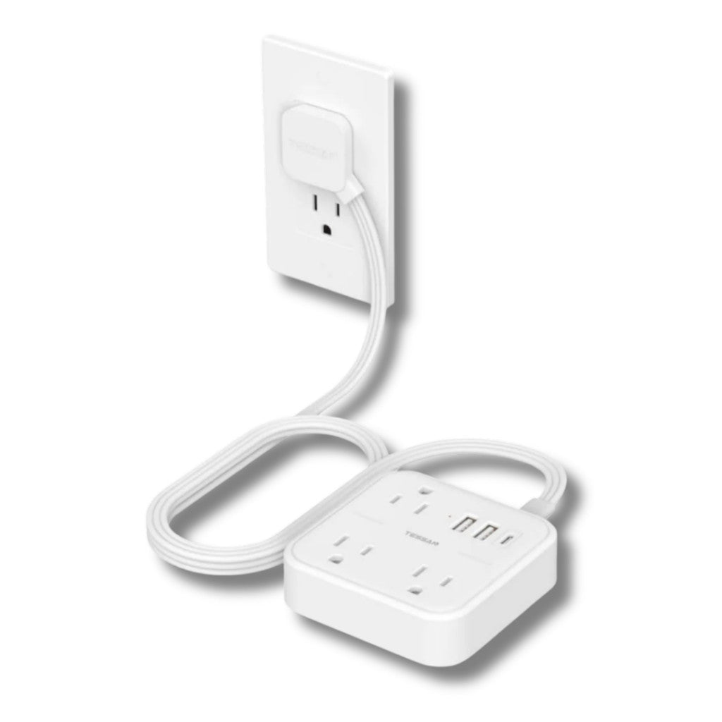 VMIDirect Flat Plug Power Strip with multiple outlets and USB ports for convenient travel charging