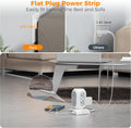 Flat plug power strip for tight spaces fitting easily behind bed and sofa with compact design