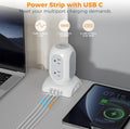 Extension cord flat plug power strip for tight spaces with USB C and multiple charging ports on desk