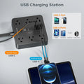 Extension cord flat plug power strip for tight spaces with USB-C and USB-A charging ports
