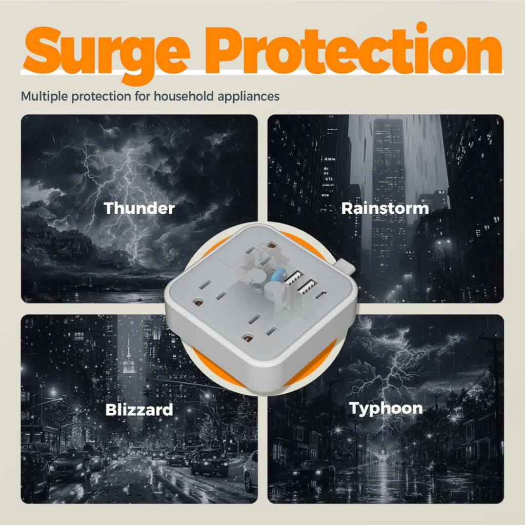 VMIDirect Flat Plug Power Strip with multiple outlets and USB ports for convenient travel charging