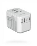 Portable universal charger for travel with multiple USB ports and international plug adapters