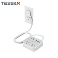 Slim power strip USB C extension cord with multiple outlets and USB charging ports in white