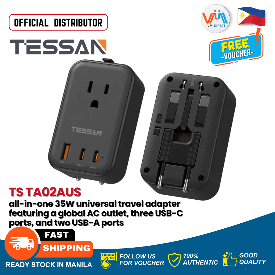 TESSAN TA02AUS International Power Adapter with USB Ports and Folding Plug for Global Travel