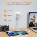 5 in 1 International Universal Travel Adapter with USB A and C ports for charging multiple devices