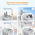 Universal Travel Adapter with Type C, G, I, and A plugs for over 150 countries