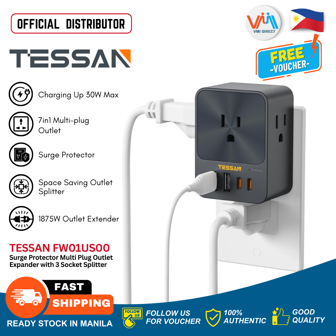 VMIDirect Wall Outlet Extender with 7-in-1 Multi-Plug Design and Surge Protection for Traveling