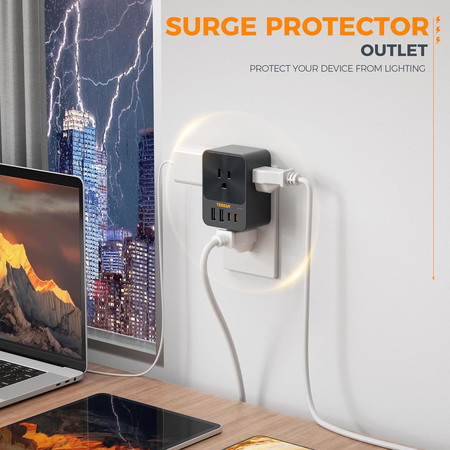 VMIDirect Wall Outlet Extender with Surge Protection for safe device charging during storms