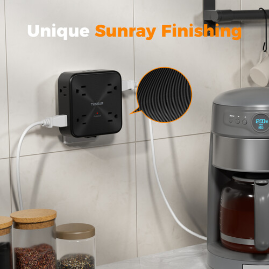 Tessan WS01AUS Wall outlet with unique sunray finishing, white and black design, two USB ports