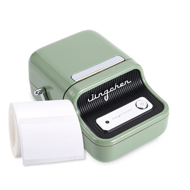 VMIDirect Thermal Label Printer in green with label roll for efficient printing and organization