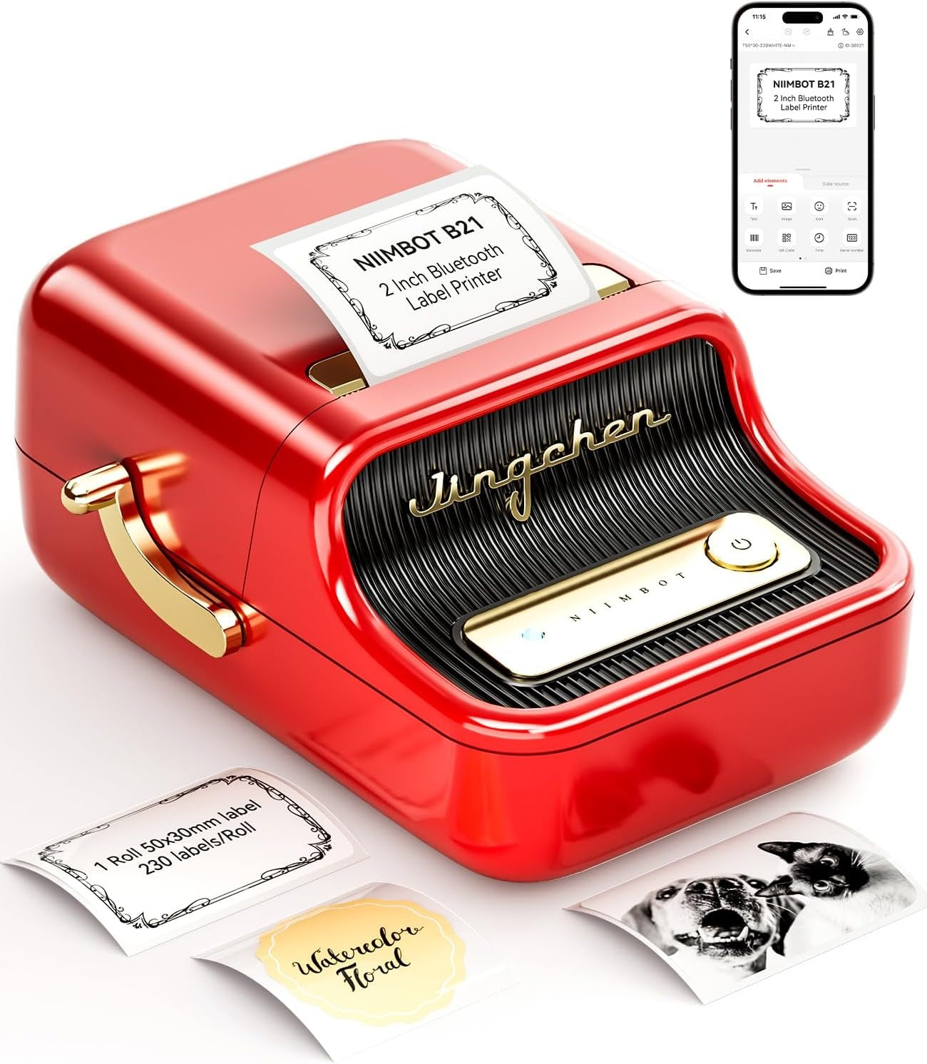 VMIDirect Thermal Label Printer in Red with Smartphone Compatibility for Easy Label Creation