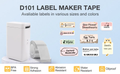 Waterproof Thermal Label Stickers on D101 Label Maker with various sizes and colors displayed