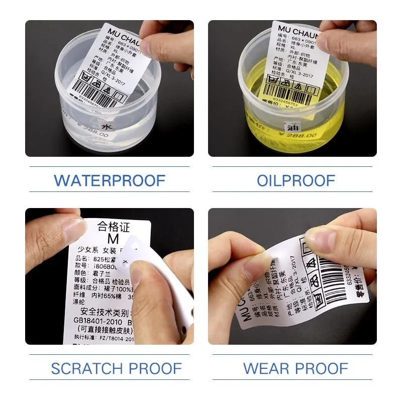 Waterproof Thermal Label Stickers displayed in water and oil for durability testing