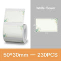 Waterproof Thermal Label Stickers featuring a white flower design on a roll with 230 pieces
