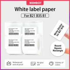 VMIDirect Waterproof Thermal Label Stickers in white, available in round, square, and rectangle shapes.