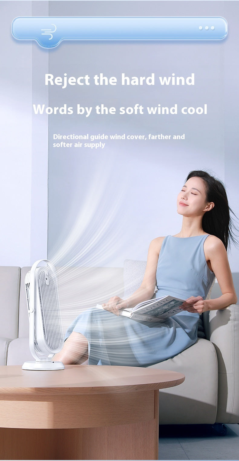 VMIDirect tower fan providing soft wind for comfortable indoor cooling while a woman relaxes