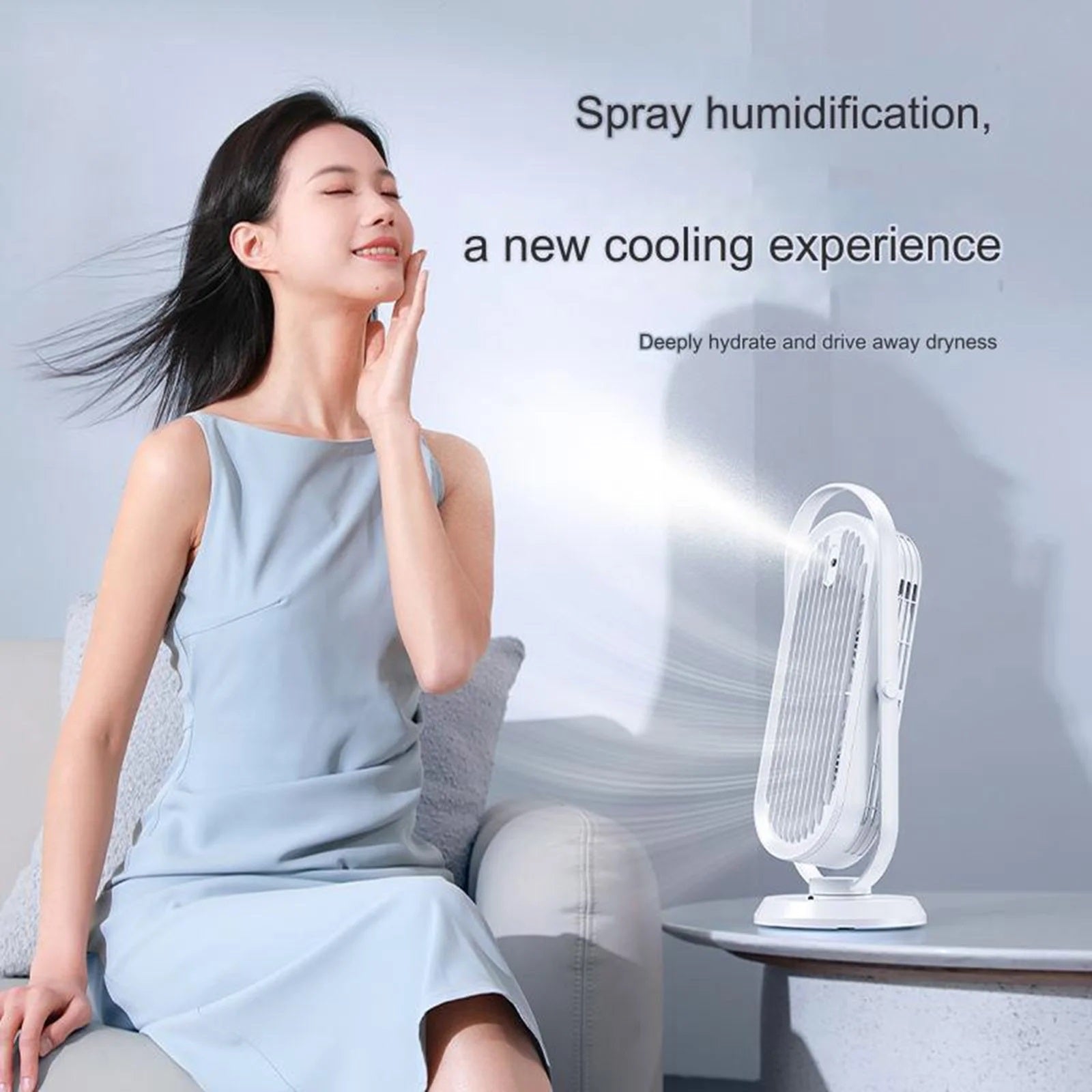 VMIDirect tower fan with spray humidification feature for a new cooling experience