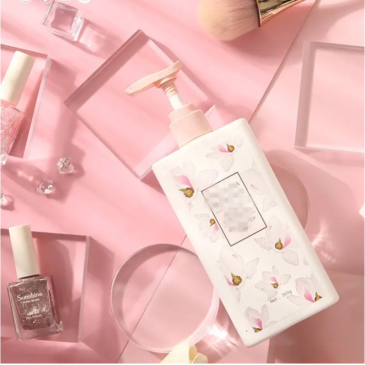 Transparent Acrylic Geometric Photo Props arranged with beauty products on a pink background