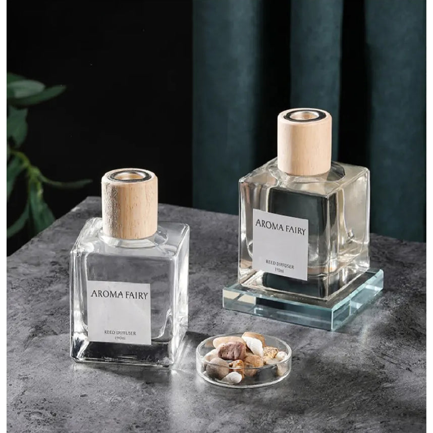 Transparent Acrylic Geometric Photo Props showcasing modern aroma reed diffusers with natural wood caps