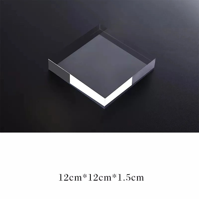 Transparent Acrylic Geometric Photo Props in square shape, measuring 12cm by 12cm by 1.5cm for photography use