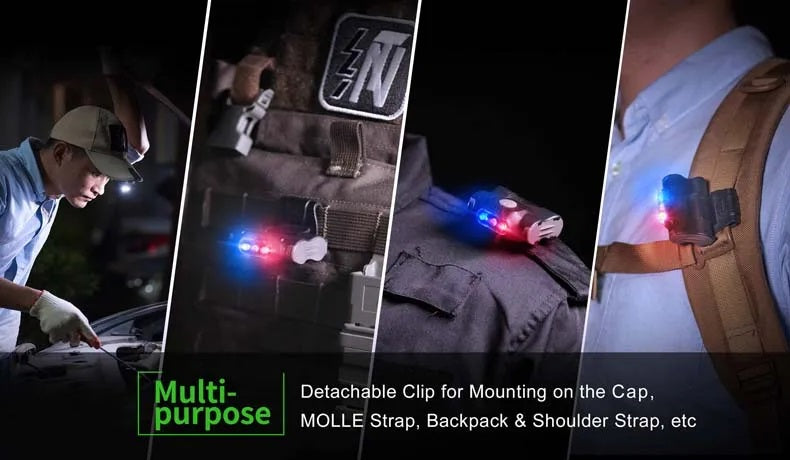 VMIDirect Tri-LED Sources Clip-Light attached to various gear for versatile use in low-light conditions
