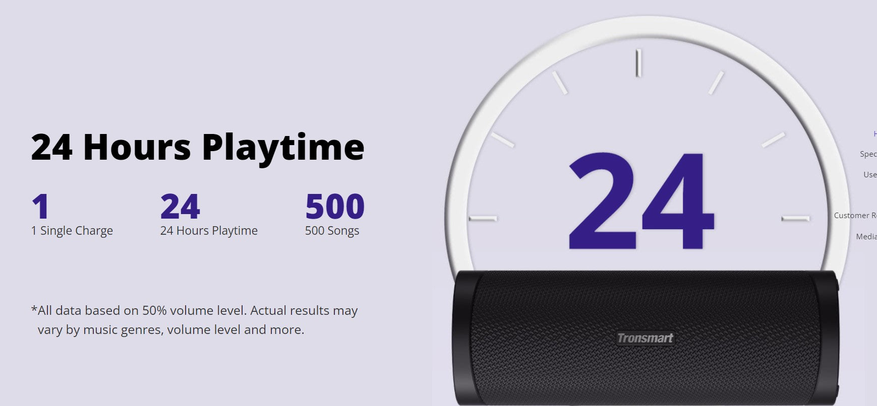 Tronsmart Bluetooth Speaker featuring 24 hours of playtime and supports 500 songs with a single charge