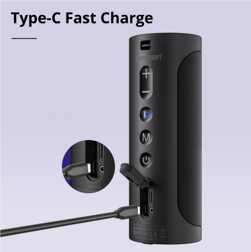 VMIDirect Bluetooth Speaker with Type-C fast charge and easy control buttons on the side