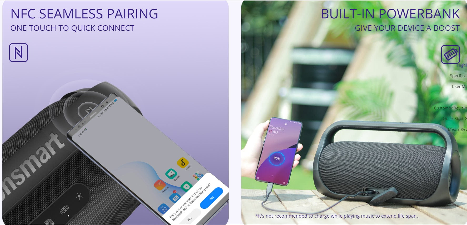 VMIDirect Mini Bluetooth Speaker with NFC Pairing and Built-In Powerbank for Charging Devices