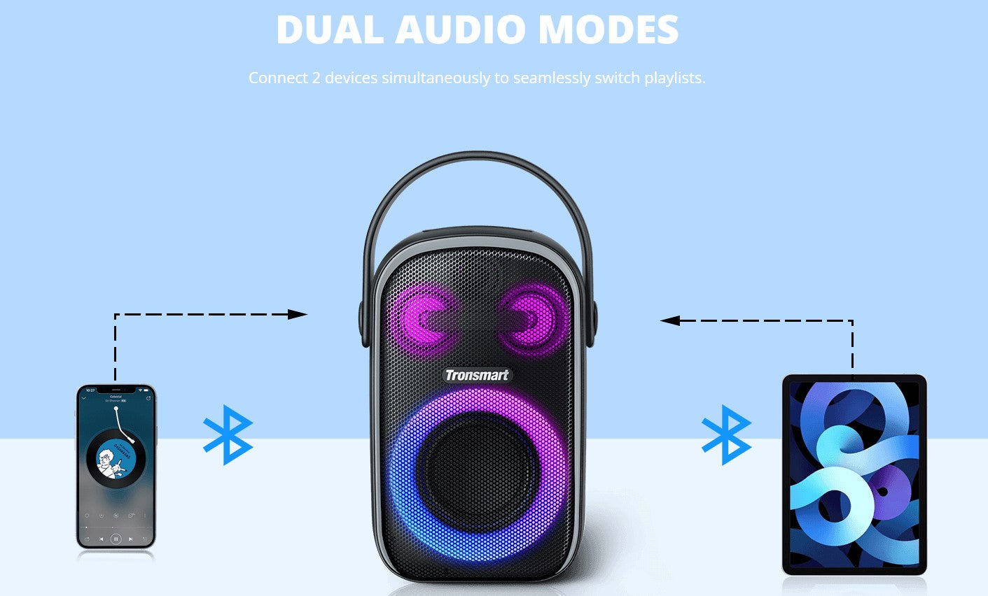 VMIDirect Portable Party Speaker with dual audio modes to connect two devices simultaneously