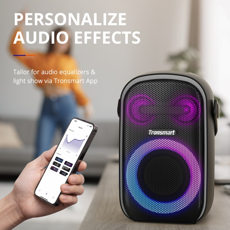 Tronsmart Portable Party Speaker Karaoke with customizable audio effects and light show via app