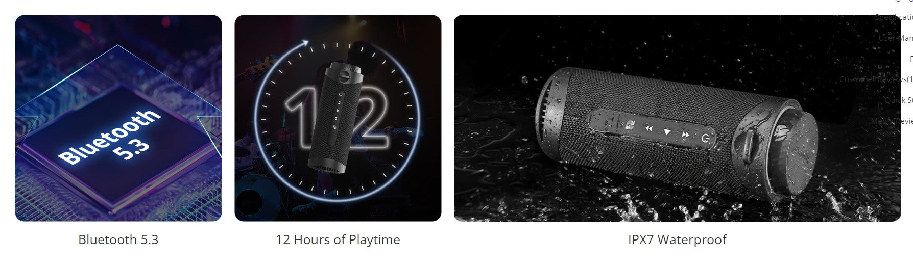 VMIDirect Portable Speaker with Bluetooth 5.3, 12 hours of playtime, and IPX7 waterproof rating