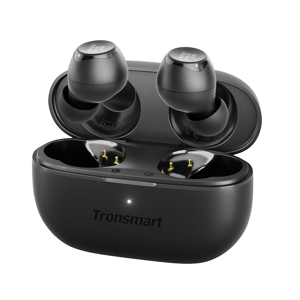 Tronsmart TWS Earbuds Mic in sleek black charging case with ergonomic design for comfort