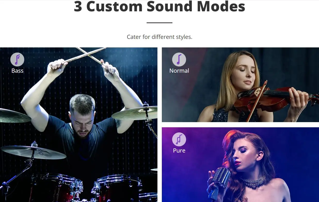 TWS Earbuds Mic featuring 3 custom sound modes for versatile audio experiences