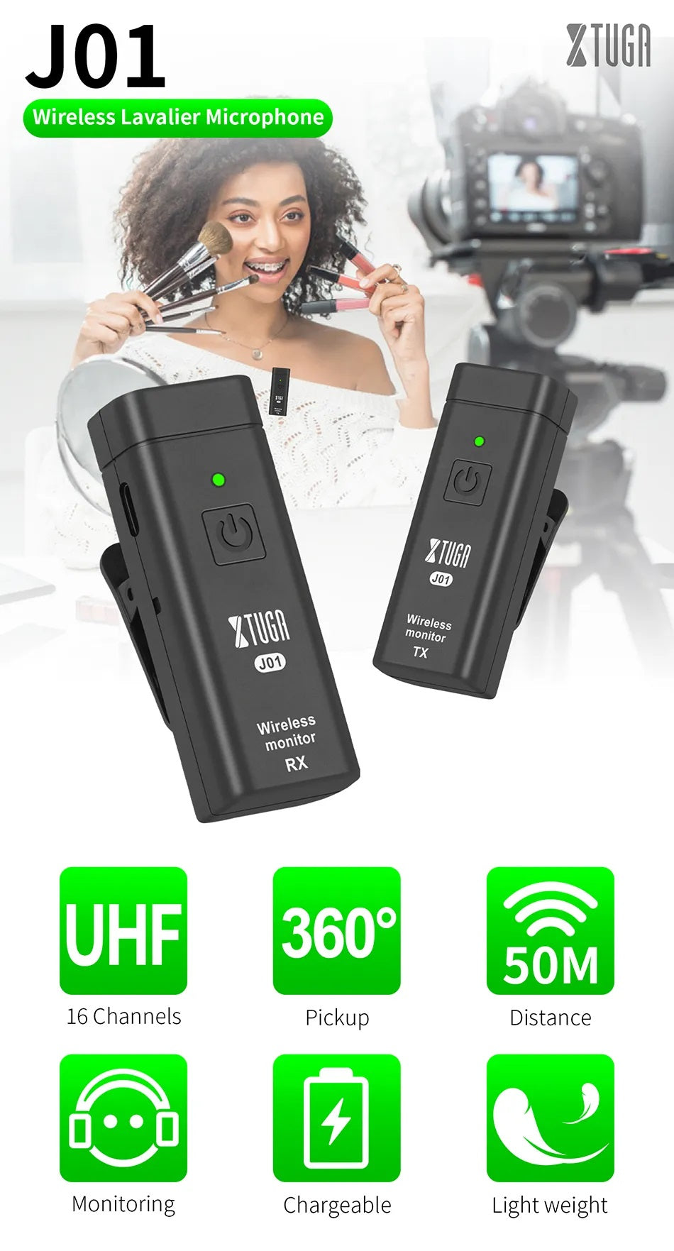 Personal UHF wireless IEM system with 16 channels and 50m distance for clear audio monitoring