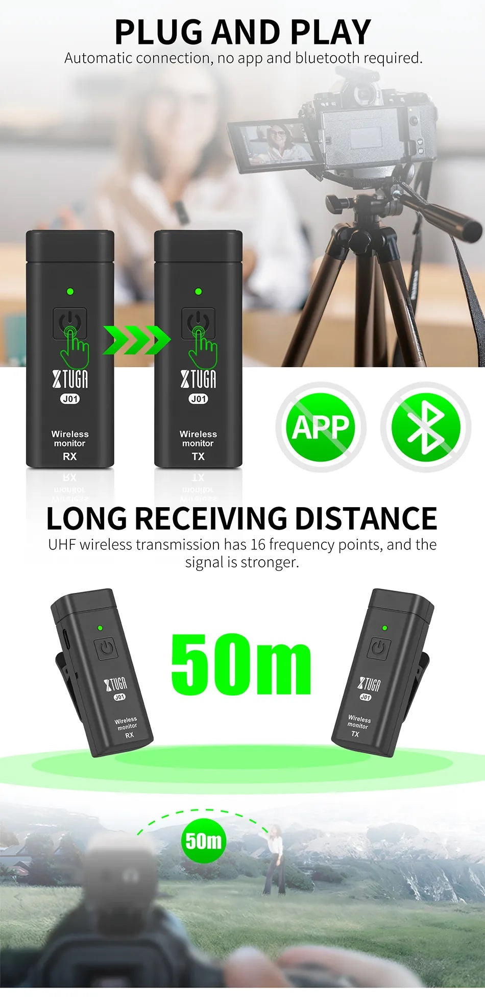 Personal UHF wireless IEM system with automatic connection and long receiving distance for easy setup