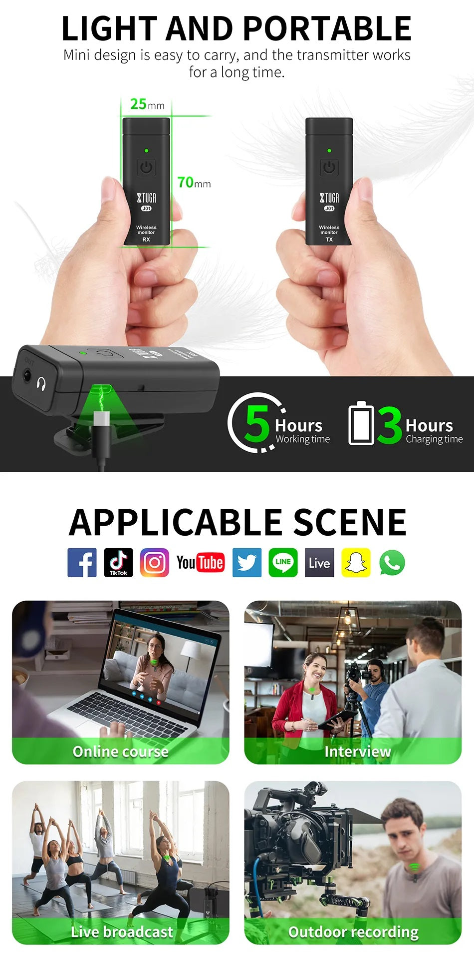 Personal UHF wireless IEM system designed for portability and long battery life, perfect for various settings