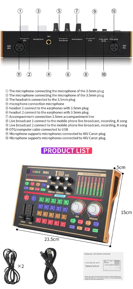 VMIDirect Portable Live Sound Card Audio Mixer with USB and microphone connections for streaming