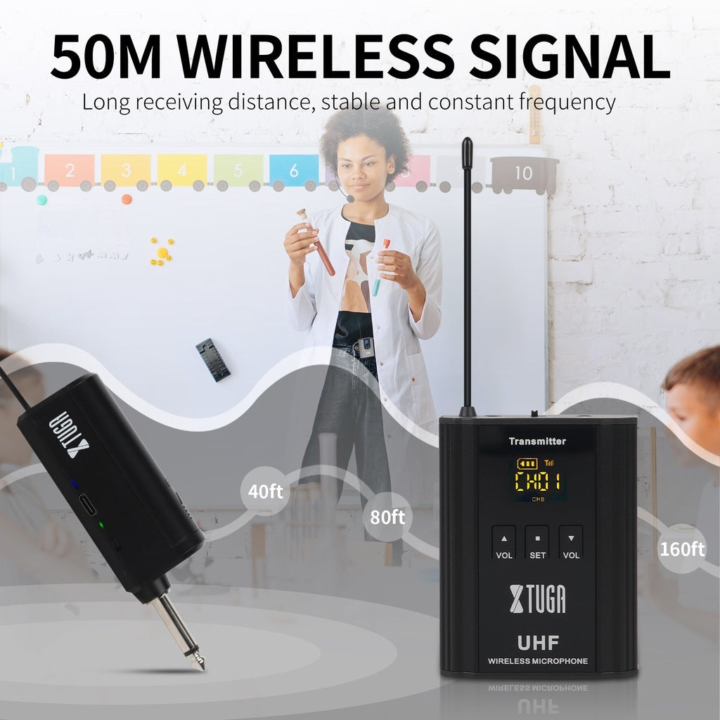 Lavalier Microphone with rechargeable mini bodypack transmitter for wireless audio up to 50m