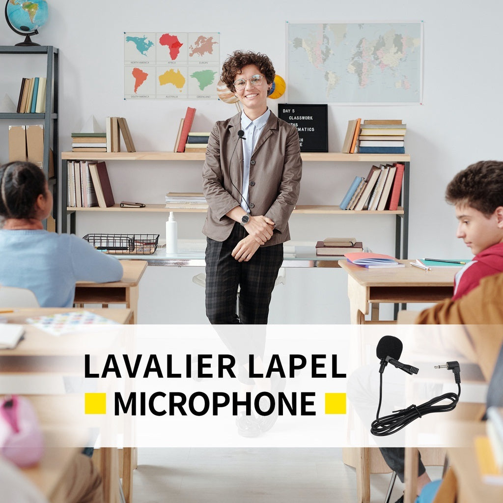 Lavalier Lapel Microphone with rechargeable mini bodypack transmitter for clear audio in classrooms