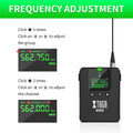 UHF stereo in ear monitors frequency adjustment instructions with clear LCD displays and control buttons