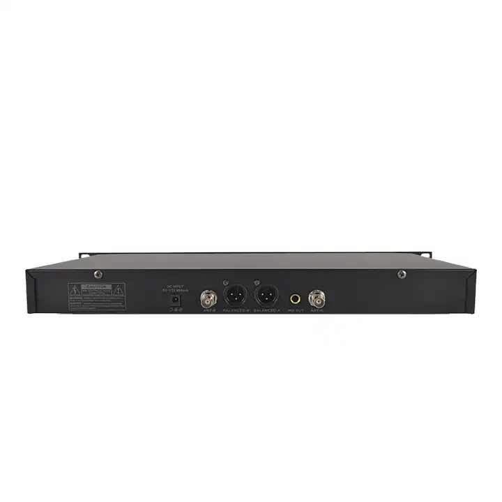 Back view of the VMIDirect UHF wireless microphone system with input and output connections