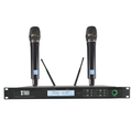 UHF wireless microphone system with dual handheld mics and rack-mounted receiver for clear audio