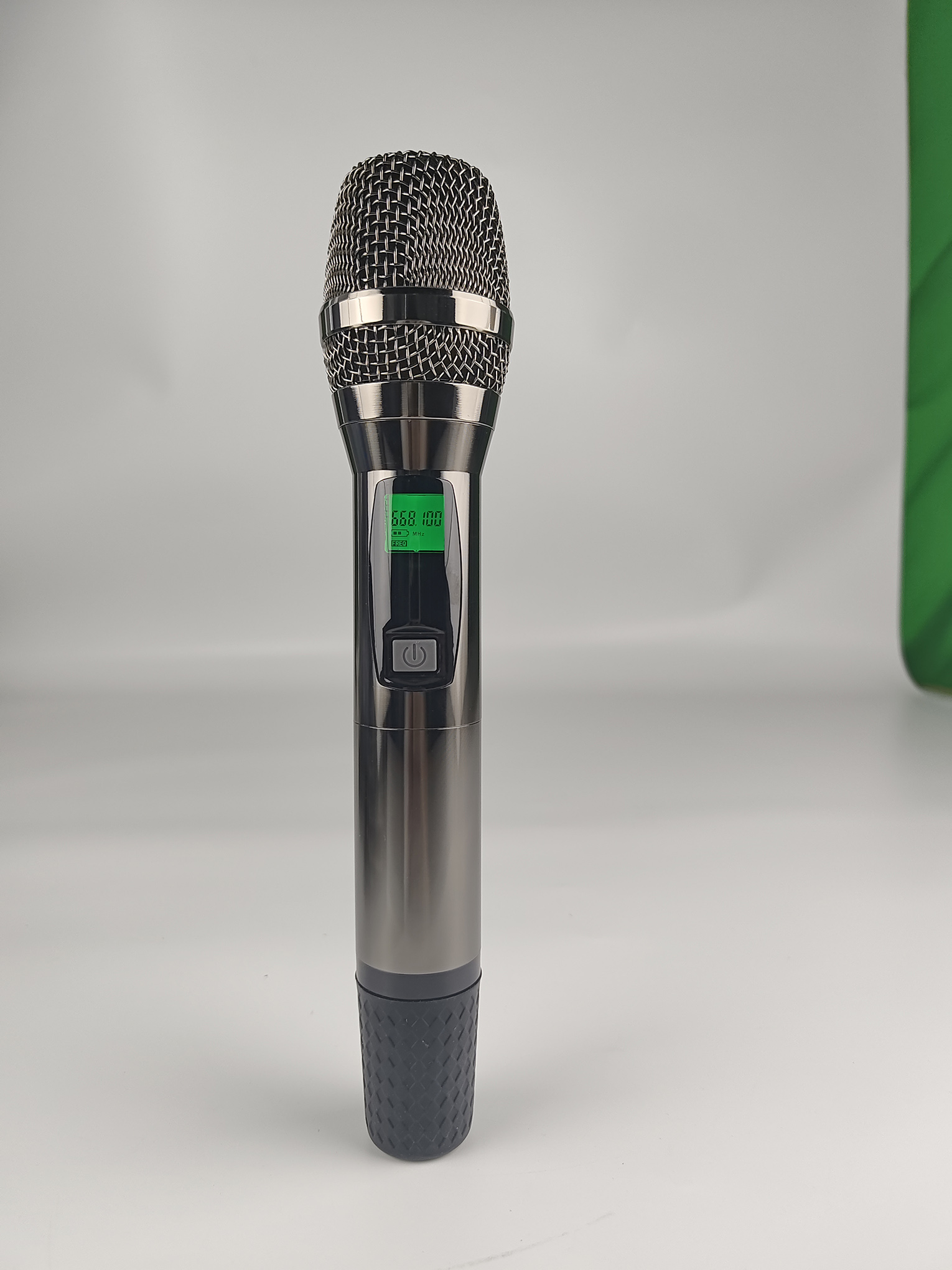 UHF wireless microphone system in sleek design with LED display for professional audio performance