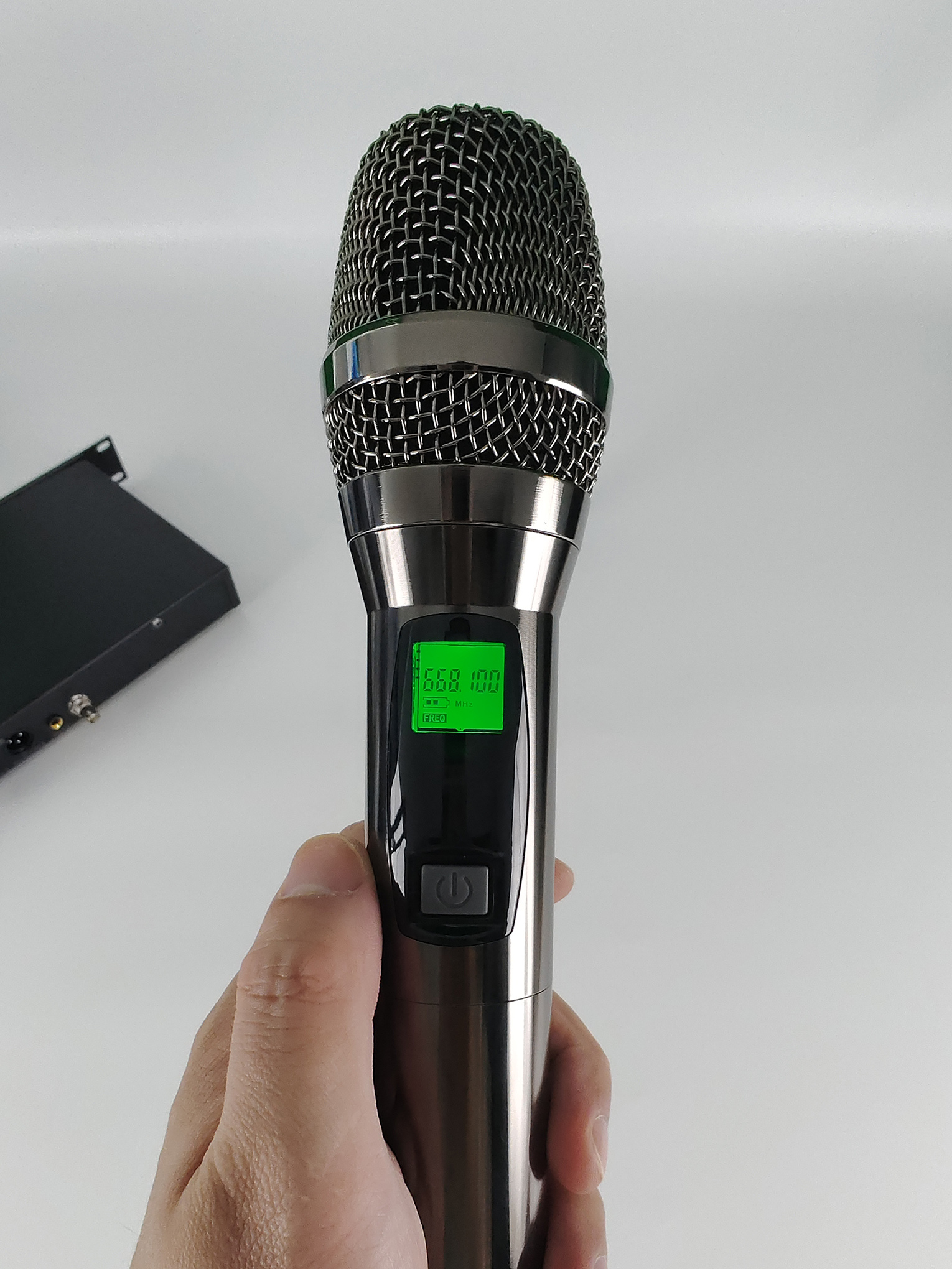 UHF wireless microphone system with LCD display for seamless audio performance